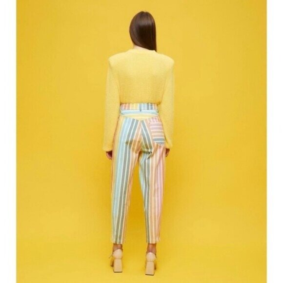 NWT Nocturne Printed Stripe Mom Denim Pants 34 Rainbow Jeans High Waisted - Picture 3 of 12